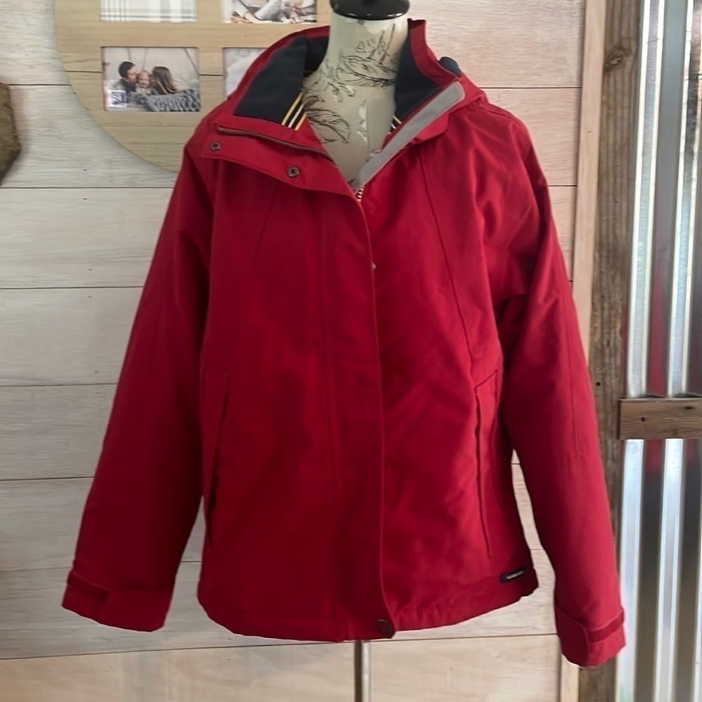 LANDS End Red Hooded Coat L 14-16